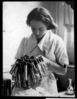 hairdresser doing perm